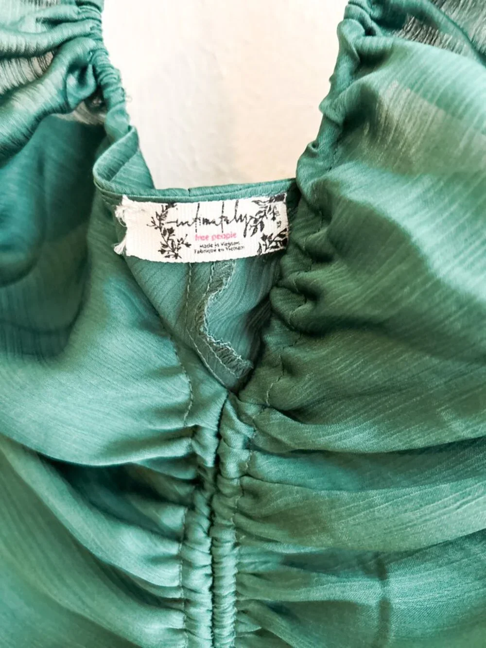 Free People Nothing Better Ruched Midi Green Everglade‎ Slip Dress XS